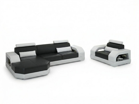 Ledersofa Couch Wunnlandschaft Ecksofa + 1 Sëtzer Garnitur Design Modern G8001E