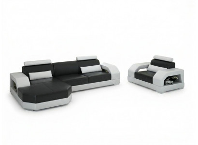 Ledersofa Couch Wunnlandschaft Ecksofa + 1 Sëtzer Garnitur Design Modern G8001E