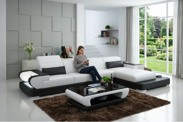 Ledercouch Wunnlandschaft Ecksofa Eck Garnitur Design Modern Sofa G8002C