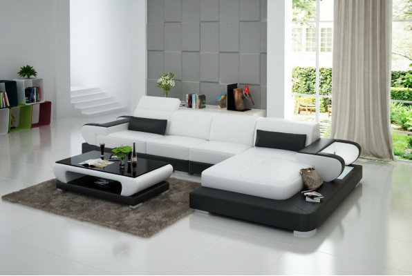 Ledercouch Wunnlandschaft Ecksofa Eck Garnitur Design Modern Sofa G8002C