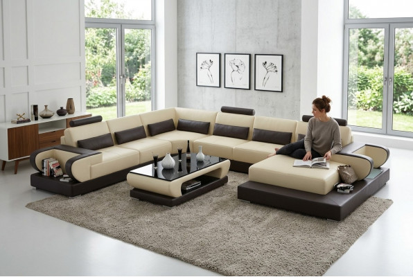 Ledercouch Sofa Wunnlandschaft Eckcouch Eck Garnitur Design Modern Sofa G8003