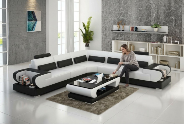 Ledersofa Couch Wunnlandschaft Ecksofa Eck Garnitur Design Modern Sofa G8003B
