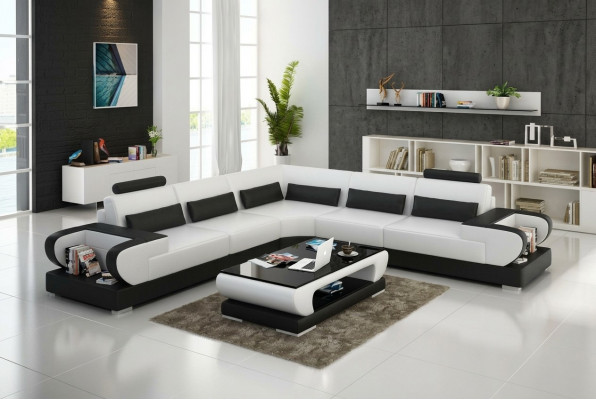 Ledersofa Couch Wunnlandschaft Ecksofa Eck Garnitur Design Modern Sofa G8003B