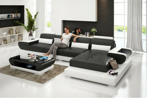 Ledercouch Couch Wunnlandschaft Ecksofa Eck Garnitur Design Modern Sofa G8003C
