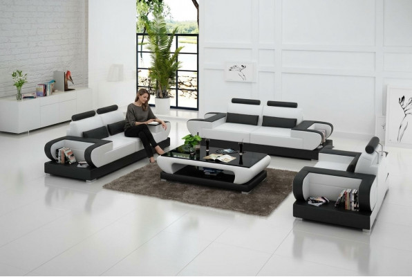 Ledercouch Couch Wunnlandschaft 3+2+1 Sëtzer Garnitur Design Modern Sofa G8003D