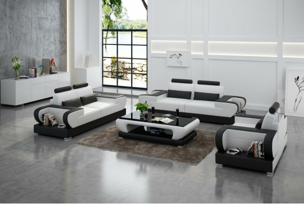 Ledercouch Couch Wunnlandschaft 3+2+1 Sëtzer Garnitur Design Modern Sofa G8003D