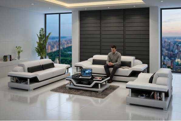 Ledersofa Canapé Wunnlandschaft 3+2+1 Sëtzer Garnitur Design Sofa Sofagarnitur