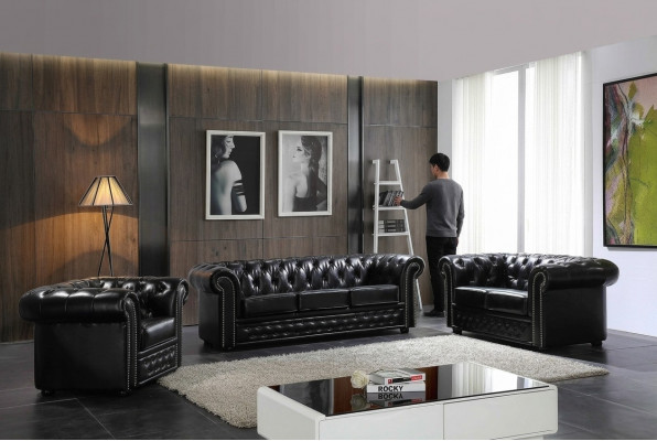 Chesterfield Design Luxus Polster Sofa Couch Sëtz Garnitur Lieder 3 Sëtzer #606