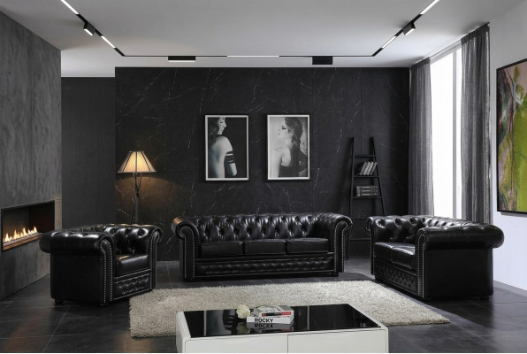 Chesterfield Design Luxus Polster Sofa Couch Sëtz Garnitur Lieder 3 Sëtzer #606