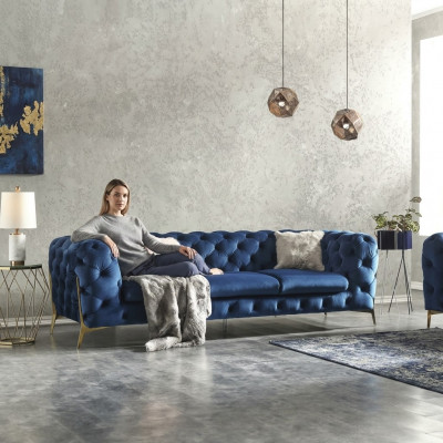 Chesterfield Nobel Designer Canapé Këssen Stoff Textil Samt Sofa Luxus Canapéen