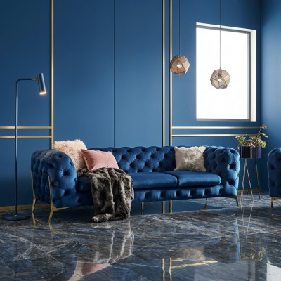 Chesterfield Nobel Designer Canapé Këssen Stoff Textil Samt Sofa Luxus Canapéen