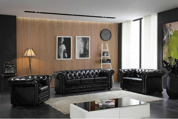 Chesterfield Liederkanapé Kanapé Couch Polster Sëtz Set Polster Garnitur 3+2 Sëtzer