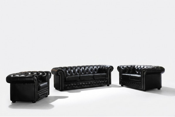 Chesterfield Liederkanapé Kanapé Couch Polster Sëtz Set Polster Garnitur 3+2 Sëtzer
