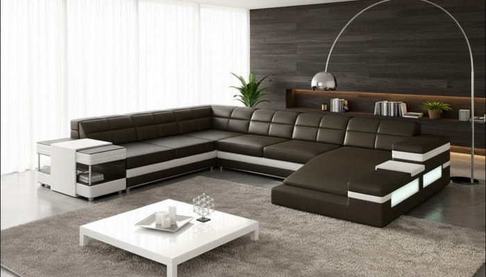 Ledersofa Canapé Wunnlandschaft Ecksofa Eck Garnitur Design Modern Sofa 1201B