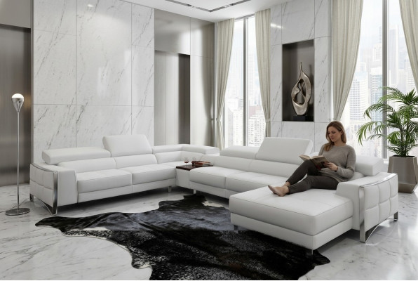 Multifunktionell Couch Ecksofa Medien TV Sofa Couch Ledersofa Wohnlandschaft U-Form