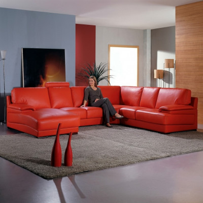 Ledercouch Wunnlandschaft Eckcouch Polster Eck Sëtz Couch Garnitur U Form XXL Grouss