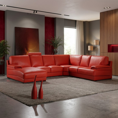 Ledercouch Wunnlandschaft Eckcouch Polster Eck Sëtz Couch Garnitur U Form XXL Grouss