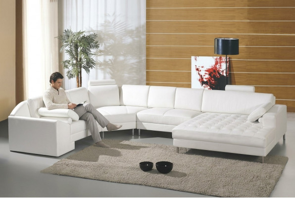 Modern Wunnlandschaft mat Chesterfield Knäpp Ledersofa Sofa Couch Polster