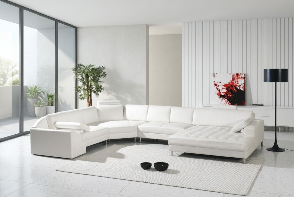 Modern Wunnlandschaft mat Chesterfield Knäpp Ledersofa Sofa Couch Polster