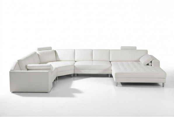 Modern Wunnlandschaft mat Chesterfield Knäpp Ledersofa Sofa Couch Polster