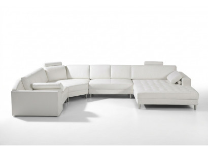 Modern Wunnlandschaft mat Chesterfield Knäpp Ledersofa Sofa Couch Polster