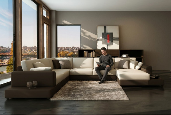 Lieder-Sofa Canapé Wunnlandschaft Ecksofa Eck-Garnitur Design Dekor Modern