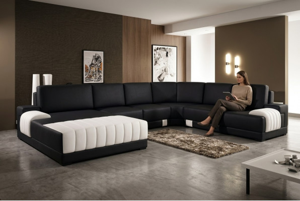Polstersofa aus Lieder Sofa Canapé Polstereck Sitz Garnitur U Form XXL Grouss