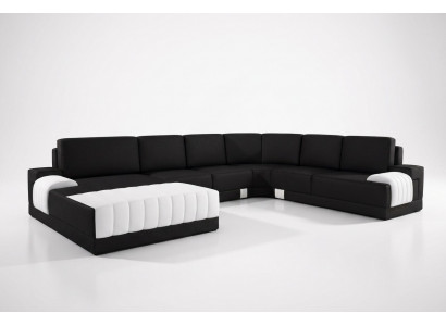 Polstersofa aus Lieder Sofa Canapé Polstereck Sitz Garnitur U Form XXL Grouss