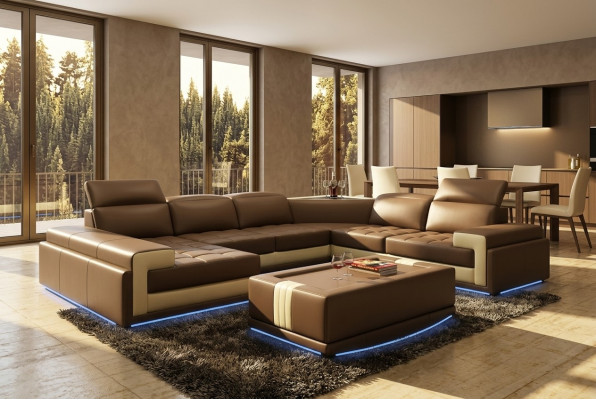 Ledercouch Couch Landschaftsecksofa Modern Eck Garnitur Design Dekor
