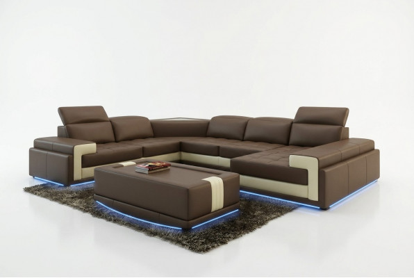 Ledercouch Couch Landschaftsecksofa Modern Eck Garnitur Design Dekor