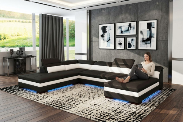 Ledercouch Canapé Wunnlandschaft Ecksofa Eck Garnitur Design Modern Sofa 5127