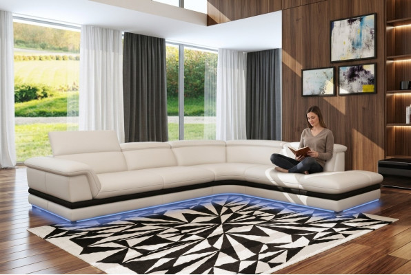 Ledercouch Canapé Wunnlandschaft Ecksofa Eck Garnitur Design Modern Sofa 5130