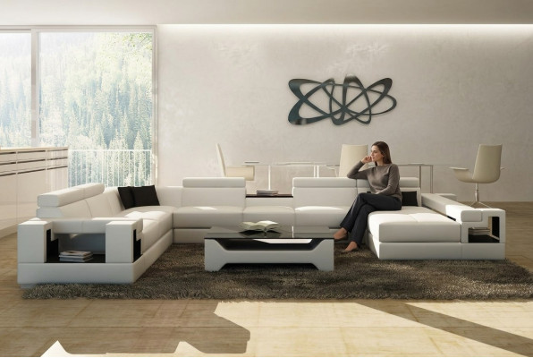 Ledercouch Couch Wunnlandschaft Eckcouch Eck Garnitur Design Modern Sofa 6138
