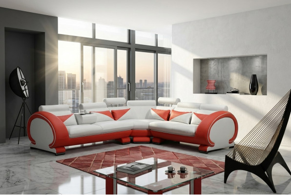 Modern Ecksofa Couch Polster Sëtz Eck Garnitur XXL Grouss Wunnlandschaft Eck Nei