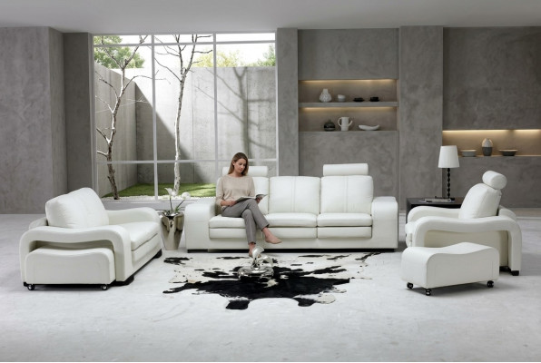 Ledersofa Couch Wunnlandschaft 3+2+1 Still Garnitur Design Modern Sofa A1112