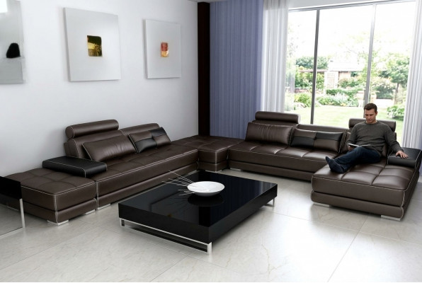 Ledercouch Couch Wunnlandschaft Eckssofakombinatioun Design Modern Sofa Nei A1146