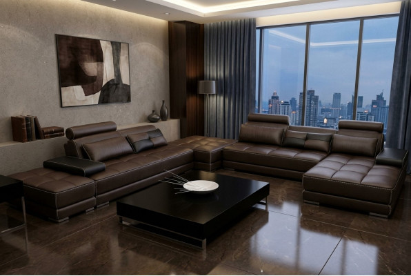 Ledercouch Couch Wunnlandschaft Eckssofakombinatioun Design Modern Sofa Nei A1146