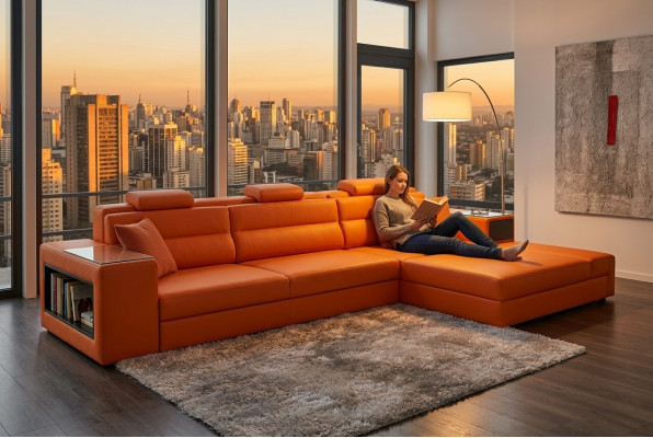 Ledersofa Canapé Wunnlandschaft Ecksofa Eck Garnitur Design Modern Sofa B2006B