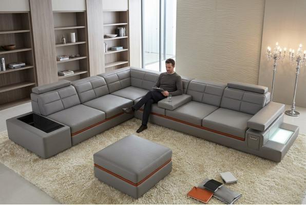 Ledersofa Canapé Wunnlandschaft Eckssofa Eck Garnitur Design Modern Sofa B2011