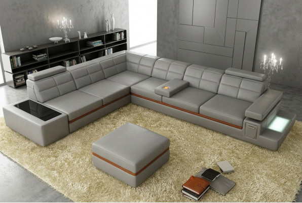 Ledersofa Canapé Wunnlandschaft Eckssofa Eck Garnitur Design Modern Sofa B2011