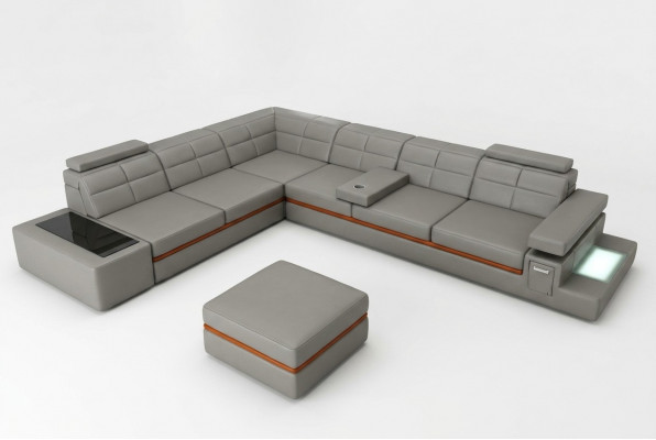 Ledersofa Canapé Wunnlandschaft Eckssofa Eck Garnitur Design Modern Sofa B2011