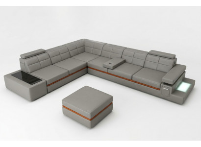 Ledersofa Canapé Wunnlandschaft Eckssofa Eck Garnitur Design Modern Sofa B2011