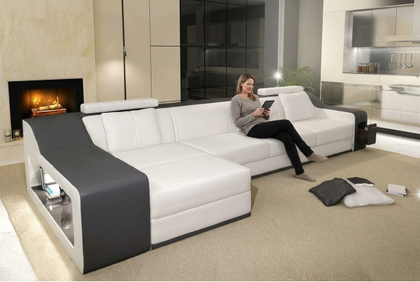 Ledersofa Canapé Wunnlandschaft Ecksofa Eck Garnitur Design Modern Canapé B2017B
