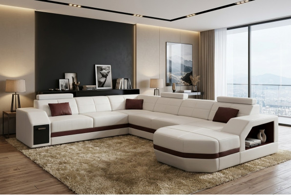 Ledersofa Canapé Wunnlandschaft Ecksofa Eck Garnitur Design Modern Sofa C4011 Nei