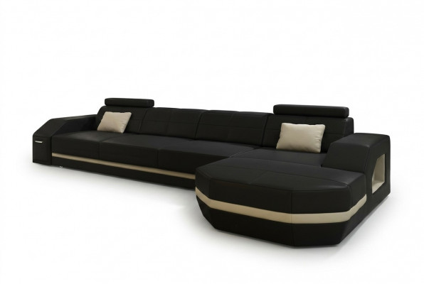 Elegant schwaarzt Ecksofa an L-Form Stilvoll Miwwelen fir Äert Doheem