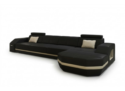 Elegant schwaarzt Ecksofa an L-Form Stilvoll Miwwelen fir Äert Doheem