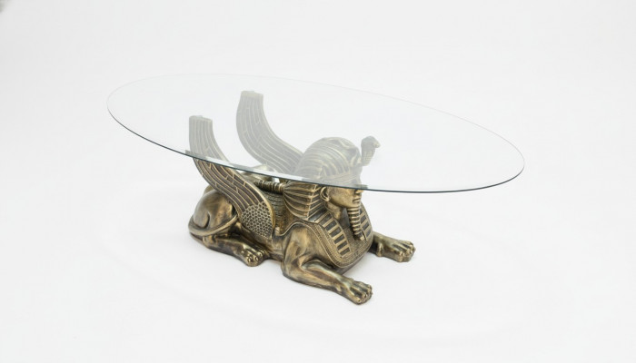 Couchtisch Dësch Glastischen Dëscher Pharao Sphinx Niewendësch Glas Ägypten 120x60cm