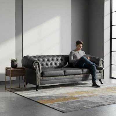 Chesterfield Canapé-Set Sofa 3+1+1 Canapé Polster Set Sofae Couchen Lieder Stoff