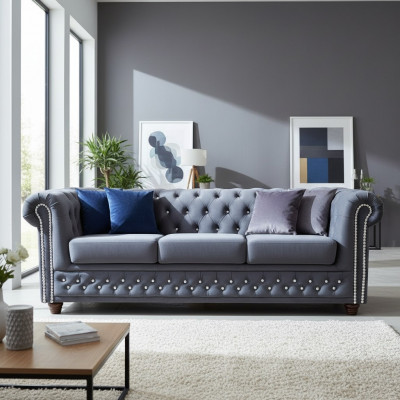 Chesterfield Sofagarnitur Sofa 3+1+1 Polster Couch Sofas Sëtz Kristallsteng