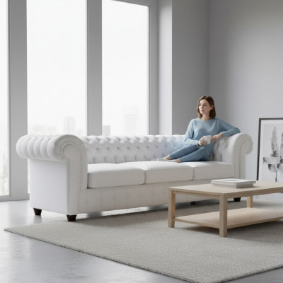 Chesterfield 3+1 Liederdivan Schloofdësch Funktioun Bett Lieder Canapé Sofa Garnitur Sofa